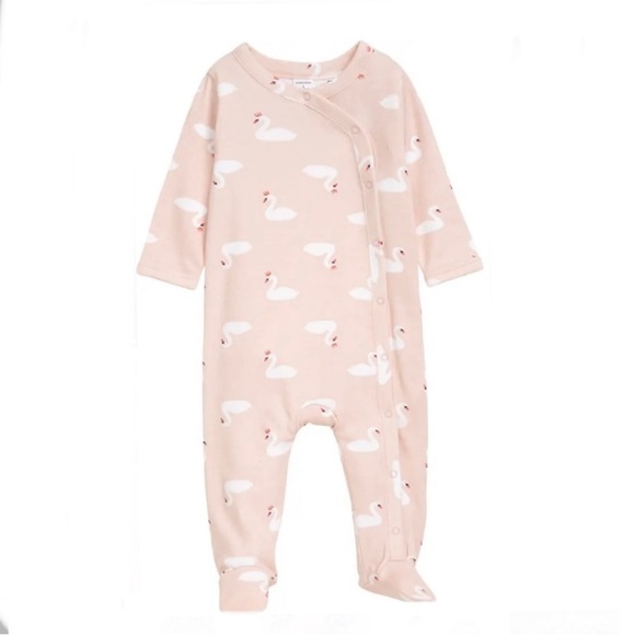 Nordstrom Baby Pink Swan Footed Sleeper 3m - Picture 1 of 3